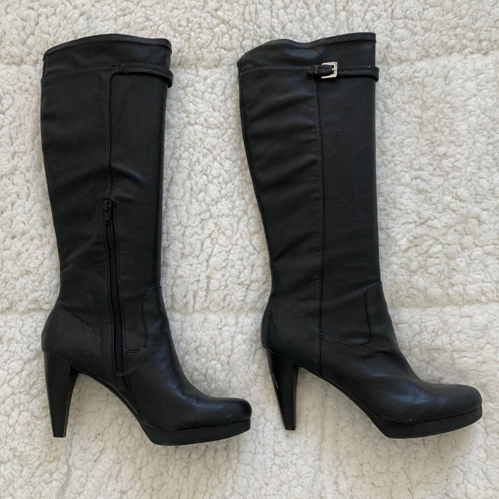 Nine West Tall Black Boots w/ Buckle